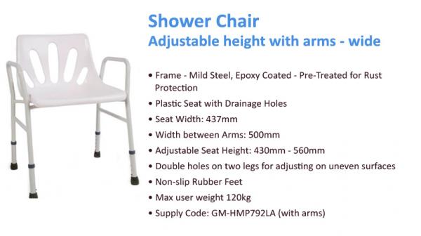 cd contracted items shower chair adj arms wide
